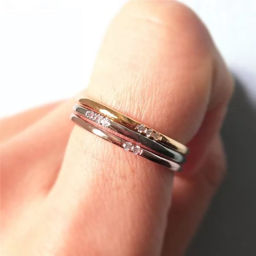Micro Pave Zircon Crystal Thin Ring - Picture 5 of 5